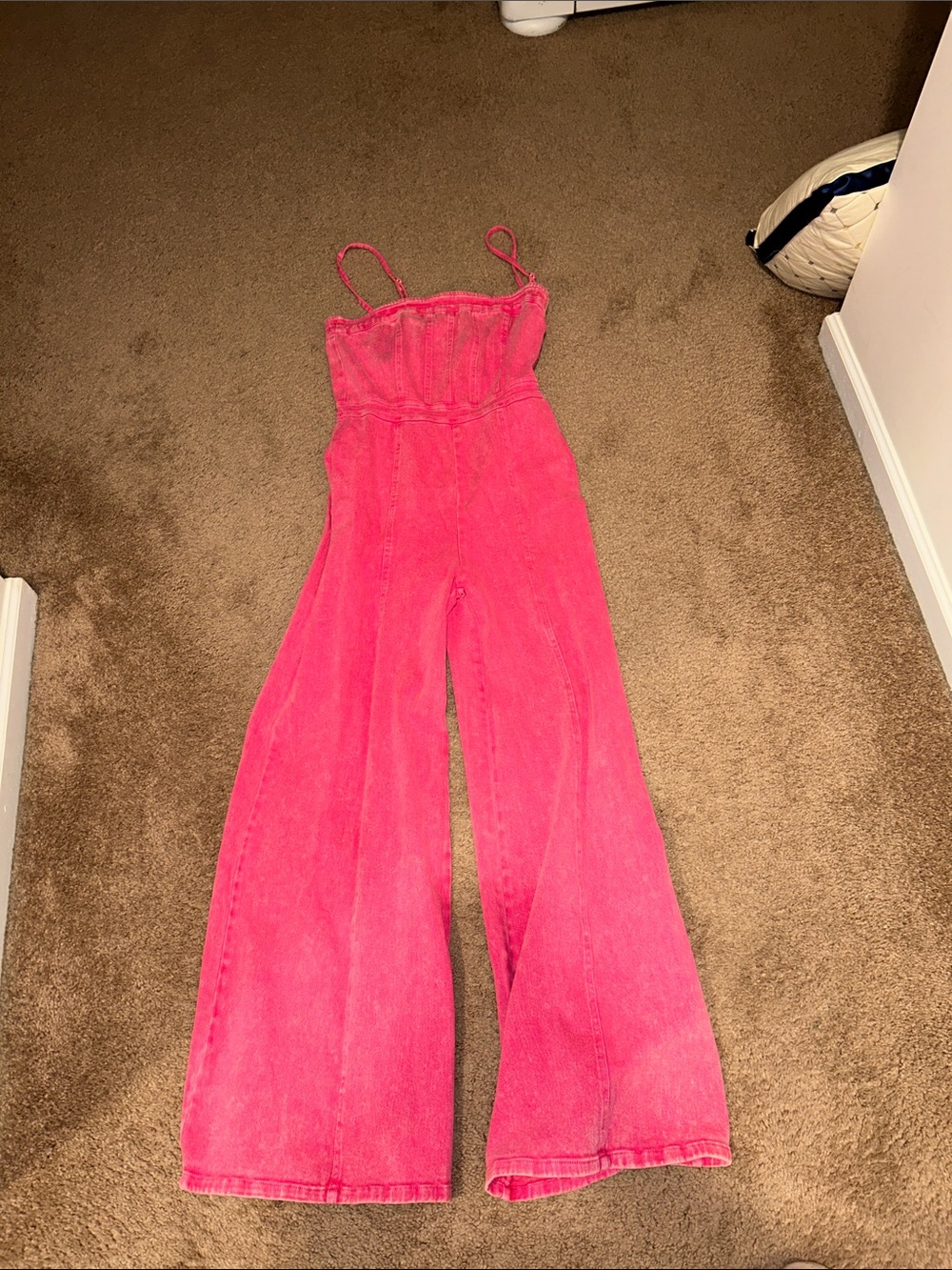 VICI denim Strapless Wide-Leg Jumpsuit in Hot Pink